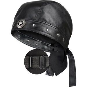 Women’s Faux Leather Biker Cap Adjustable Snug Fit Stylish Black Riding Hat